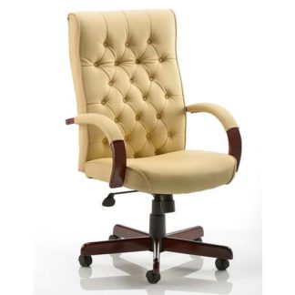 An Image of Chesterfield Leather Office Chair In Cream With Arms