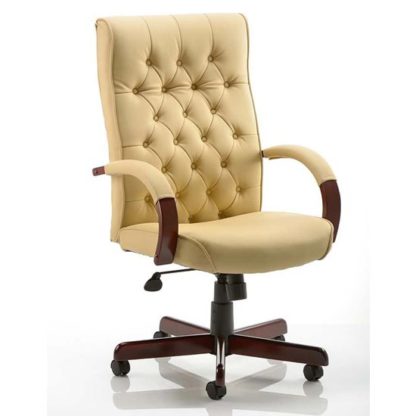 An Image of Chesterfield Leather Office Chair In Cream With Arms