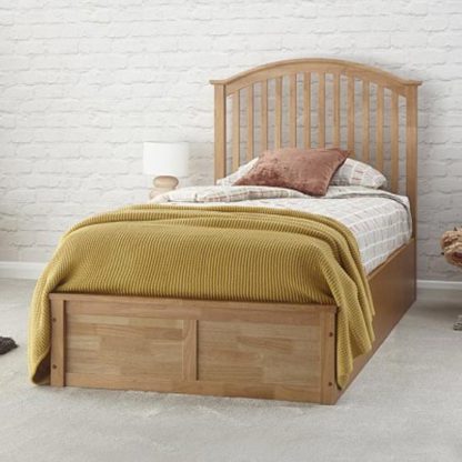 An Image of Madrid Ottoman Wooden Single Bed In Natural Oak
