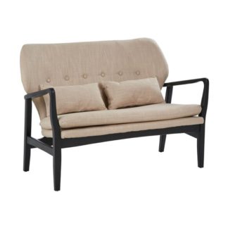 An Image of Porrima 2 Seater Sofa In Beige With Black Wood Frame