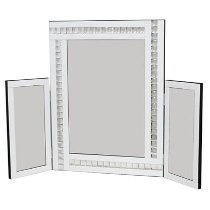 d68af3bbf0196c17e36a352c85ac9c49c3d8c7e6bdb6841ff04e53b5ccf34740.jpg An Image of Elena Dressing Table Mirror In White With Acrylic Crystal Detail