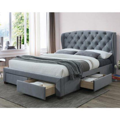 An Image of Hope Fabric Double Bed In Grey Velvet