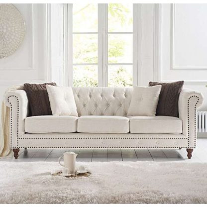 An Image of Propus Linen 3 Seater Sofa In Ivory