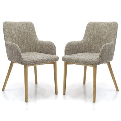 An Image of Zayno Fabric Dining Chair In Natural Tweed In A Pair