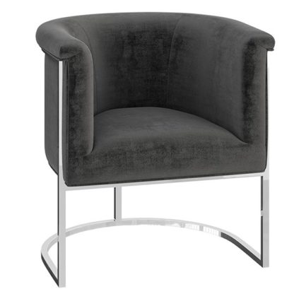 An Image of Martina Velvet Fabric Lounge Chair In Dark Grey