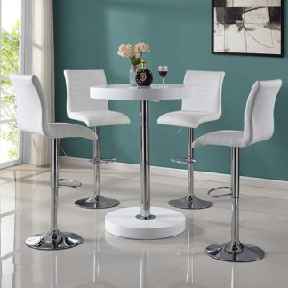 An Image of Havana Round Bar Table In White With 4 Ripple Bar Stools