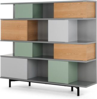 An Image of Fowler Large Shelving Unit, Multicolour Oak