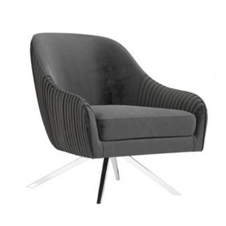An Image of Bianca Velvet Fabric Swivel Lounge Chair In Dark Grey