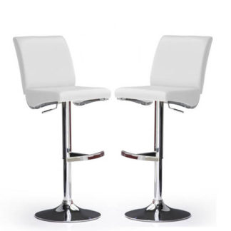 An Image of Diaz Bar Stools In White Faux Leather in A Pair