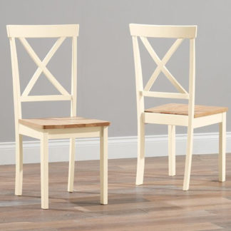 An Image of Chertan Wooden Oak And Cream Dining Chairs In Pair