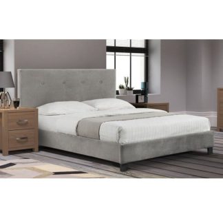 An Image of Morvik Fabric King Size Bed In Slate Velvet With Wooden Legs