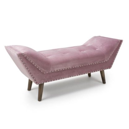 An Image of Mulberry Medium Brushed Velvet Chaise In Pink With Wooden Feet