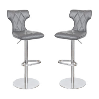 An Image of Ava Grey Leather Bar Stool In Pair