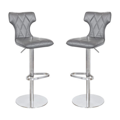 An Image of Ava Grey Leather Bar Stool In Pair