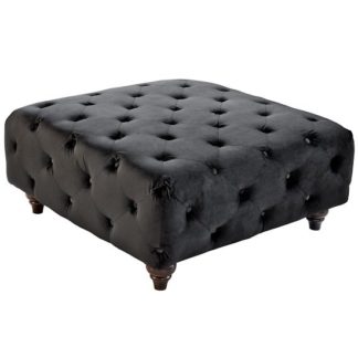 An Image of Chetek Crushed Velvet Ottoman In Black With Woodent Legs