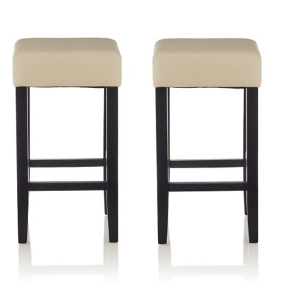 An Image of Newark Bar Stools In Cream PU And Black Legs In A Pair