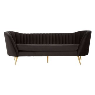 An Image of Binkai Velvet 3 Seater Sofa In Black