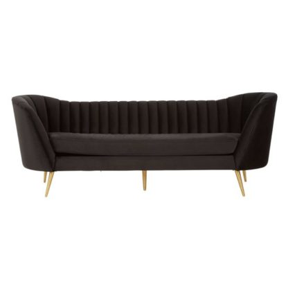 An Image of Binkai Velvet 3 Seater Sofa In Black