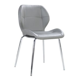 An Image of Darcy Dining Chair In Grey Faux Leather With Chrome Legs