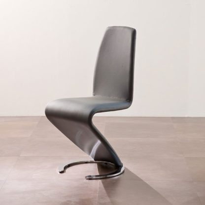 An Image of Swing II Metal Swinging Grey Real Leather Dining Chair