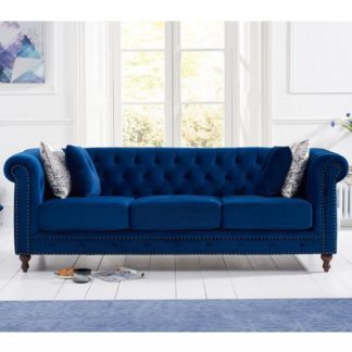 An Image of Mentor Modern Fabric 3 Seater Sofa In Blue Plush