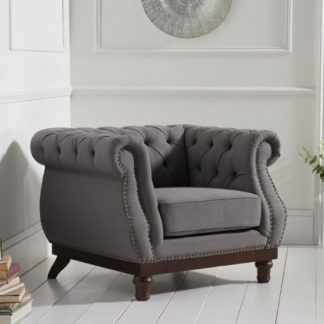 An Image of Ruskin Sofa Chair In Grey Linen With Dark Ash Legs