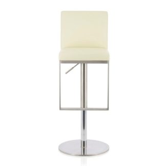 An Image of Cuban Bar Stool In Cream Faux Leather And Stainless Steel Base
