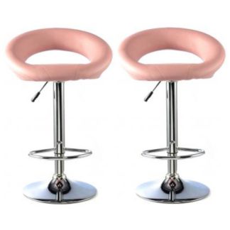 An Image of Murry Pink Faux Leather Bar Stools In Pair With Chrome Base