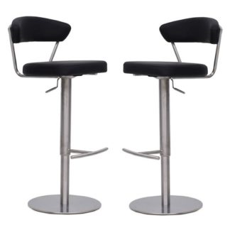 An Image of Astley Bar Stools In Black Faux Leather In A Pair