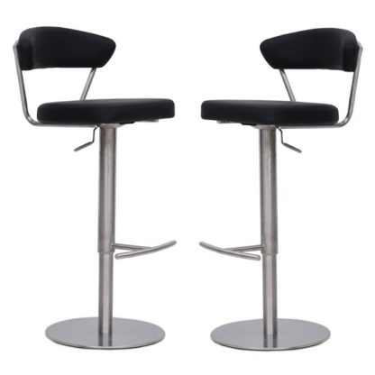 An Image of Astley Bar Stools In Black Faux Leather In A Pair