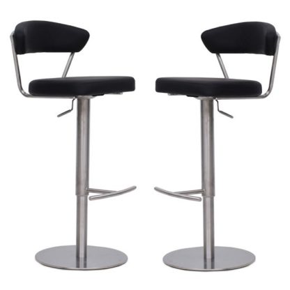 db5c8a33fe9e6f2ad450f79eee2eae9496703a296fd4db21588e4999bdcdb4fc.jpg An Image of Astley Bar Stools In Black Faux Leather In A Pair