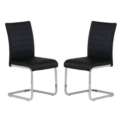 An Image of Pindall Dining Chair In Black With Chrome Frame In A Pair