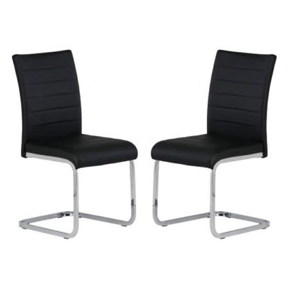 db982a7346f7f619e4a30f6e60a9977a1aa7f7d4bb553f667c451babecc8eab8.jpg An Image of Pindall Dining Chair In Black With Chrome Frame In A Pair