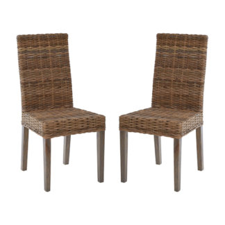 An Image of Helvetios Natural Kubu Rattan Dining Chairs In Pair