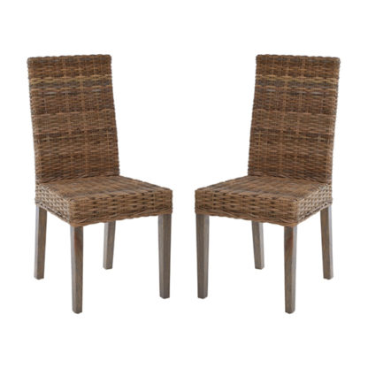 An Image of Helvetios Natural Kubu Rattan Dining Chairs In Pair