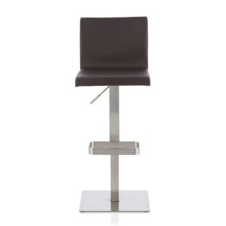 An Image of Tenzo Bar Stool In Brown Faux Leather And Stainless Steel Base
