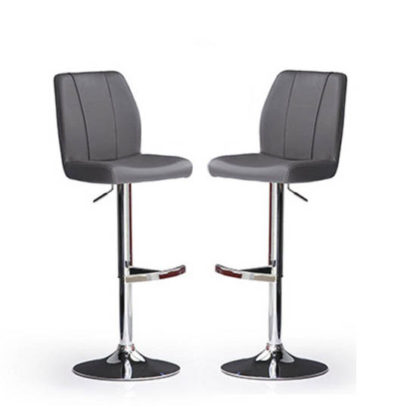 dbce0d580de6c9394479a8cd892982d5951948f79d8a10f5bcf9d15ba2a4b961.jpg An Image of Naomi Bar Stools In Grey Faux Leather in A Pair
