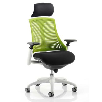 An Image of Flex Task Headrest Office Chair In White Frame With Green Back