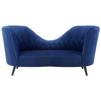 An Image of Hoggar Blue Velvet Lounge Chaise Chair With Black Wooden Legs