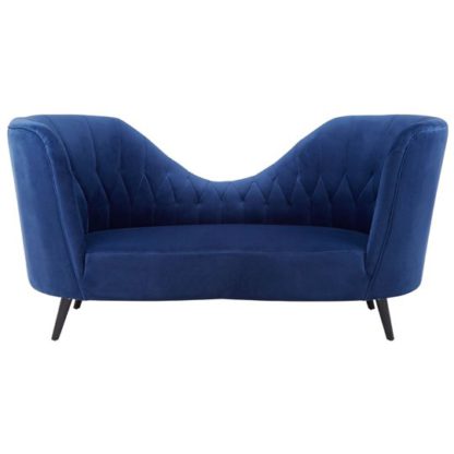 An Image of Hoggar Blue Velvet Lounge Chaise Chair With Black Wooden Legs