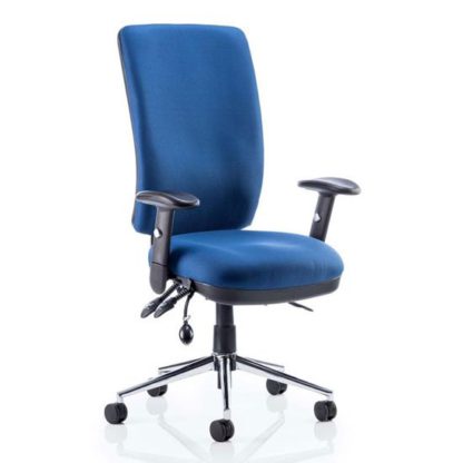 dc3bbeccc67ced5568ce6e6f2b3cd3e2ca9765359fe53dd4091681a355b3bad7.jpg An Image of Chiro Fabric High Back Office Chair In Blue With Arms
