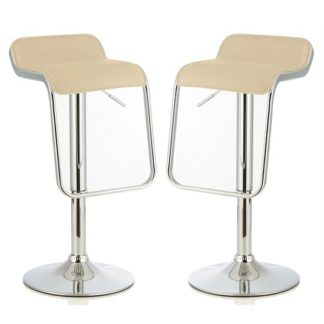 An Image of Mestler Modern Bar Stool In Cream Faux Leather In A Pair