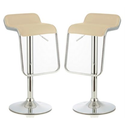 An Image of Mestler Modern Bar Stool In Cream Faux Leather In A Pair