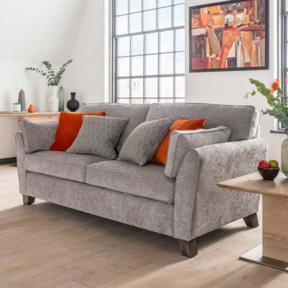 dc6164cba0d9f417fc889a0f2c13641b0146adbdfbcebc69d0a6db975c9ac530.jpg An Image of Barresi Chenille Fabric Three Seater Sofa In Silver Finish