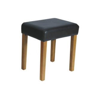 An Image of Milano Faux Leather Stool In Black With Stained Wooden Legs