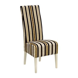 An Image of Skyline High Back Clio Stripe Dining Chair In Stone Finish