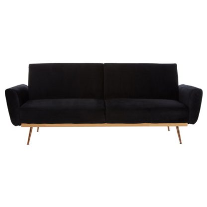 An Image of Eltanin Black Velvet Sofa Bed With Metallic Gold Legs