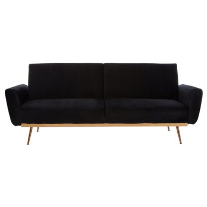 dcb7e99f11eecc0ad3a3393a66c7b493825c0b56e1b45ff75658194447bb138f.jpg An Image of Eltanin Black Velvet Sofa Bed With Metallic Gold Legs