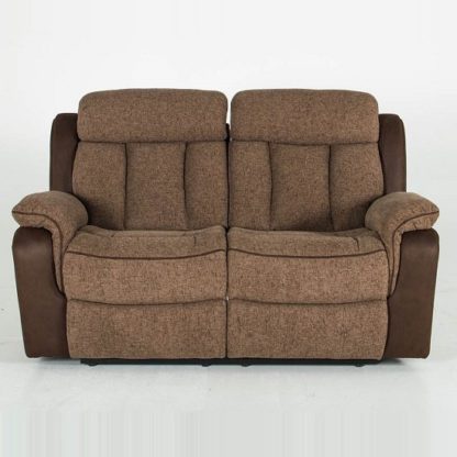 dcbe67a5fe8566387f76591846a80d840ea59a78919b2d1cdc6afe2228305239.jpg An Image of Karr Two Seater Recliner Fabric Sofa In Brown