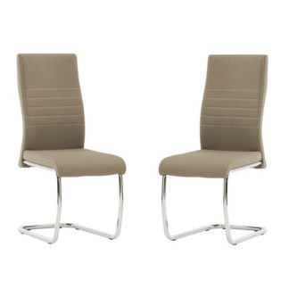 An Image of Devan Cantilever Dining Chair In Taupe Faux Leather In A Pair